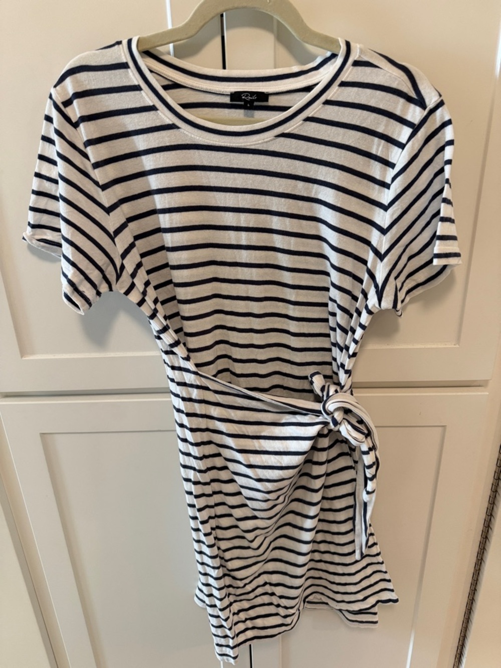 Rails White & Navy Striped Tie-Waist wrap tshirt dress